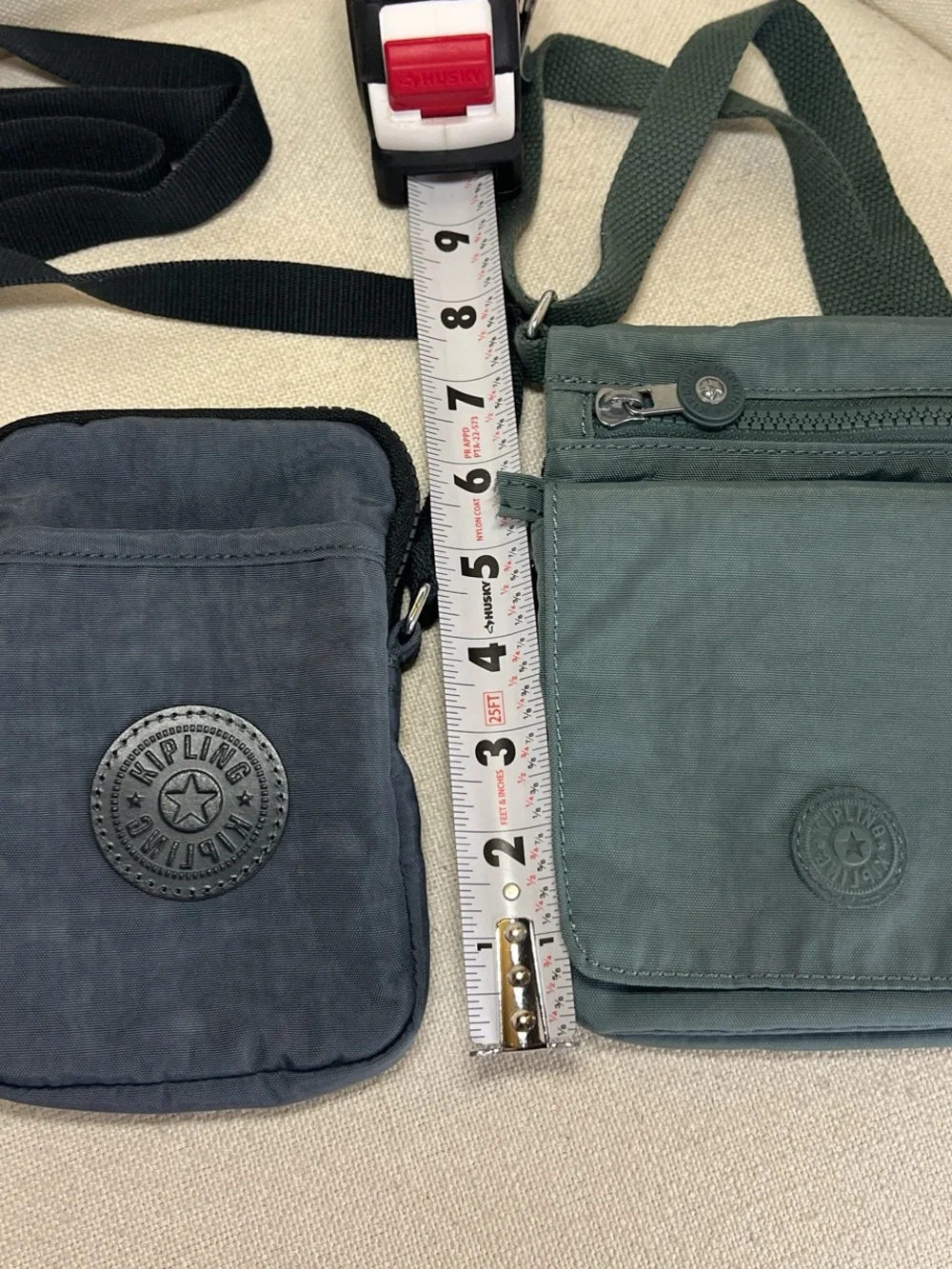 Kipling Dual Mini Crossbody Bags in blue and Green